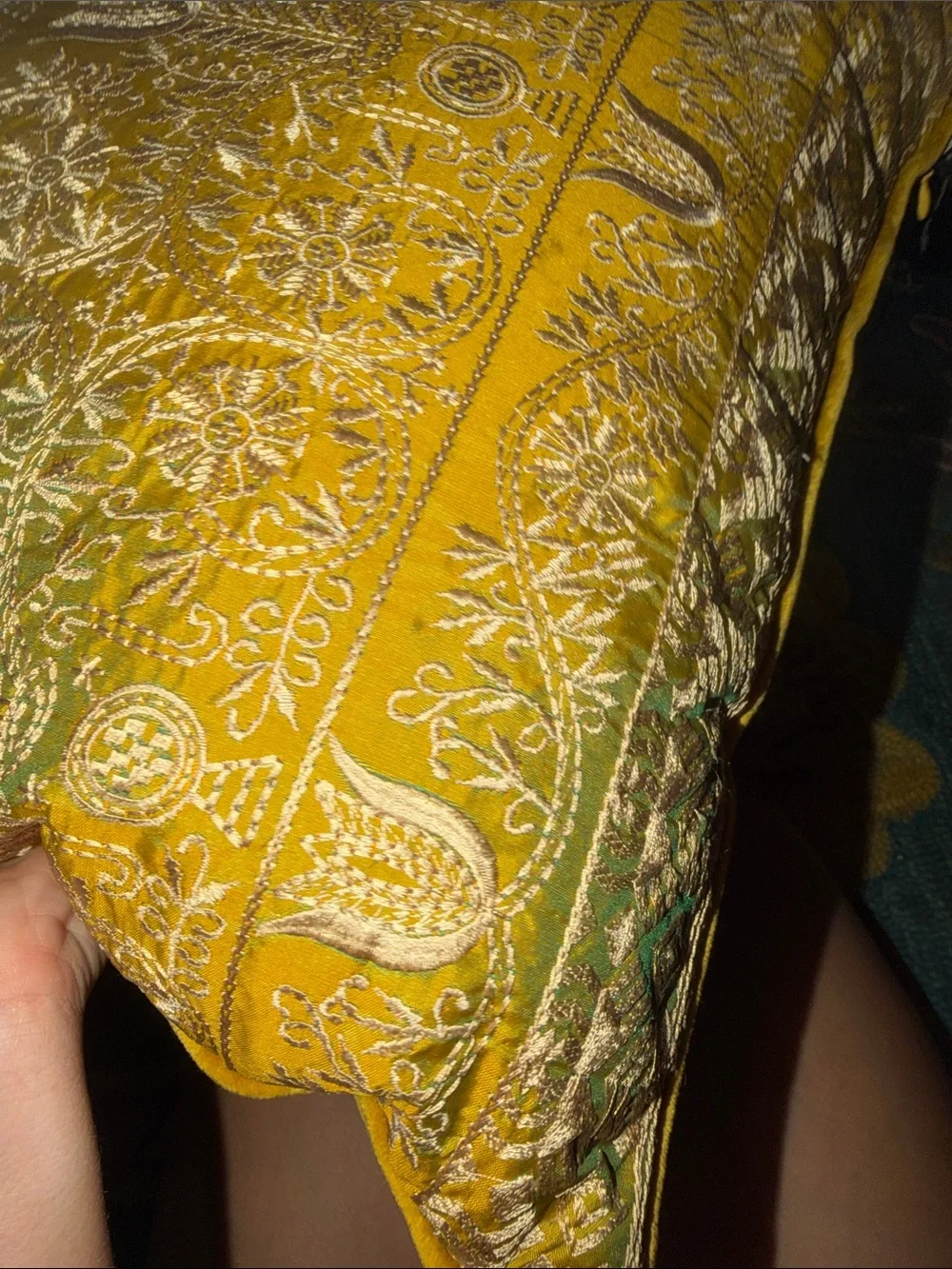 Hand-Embroidered Mustard color changing Decorative Throw Pillow -